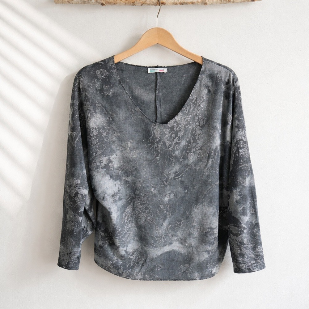 Made‎ in Italy 2X Gray Silver Marble Metallic Knit Dolman V-Neck Top Sparkly